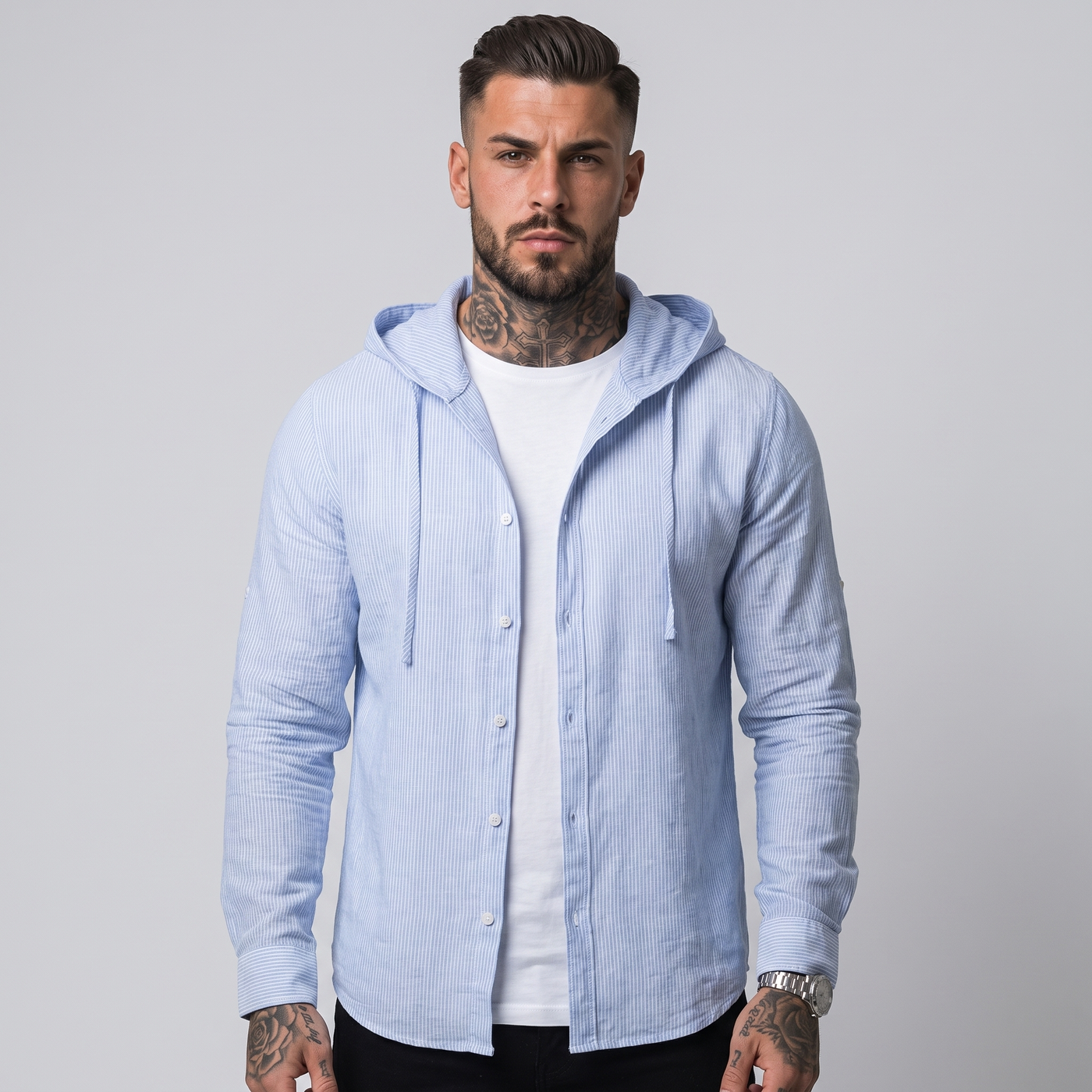 Blaise | Men's Hooded Linen Shirt Light Blue