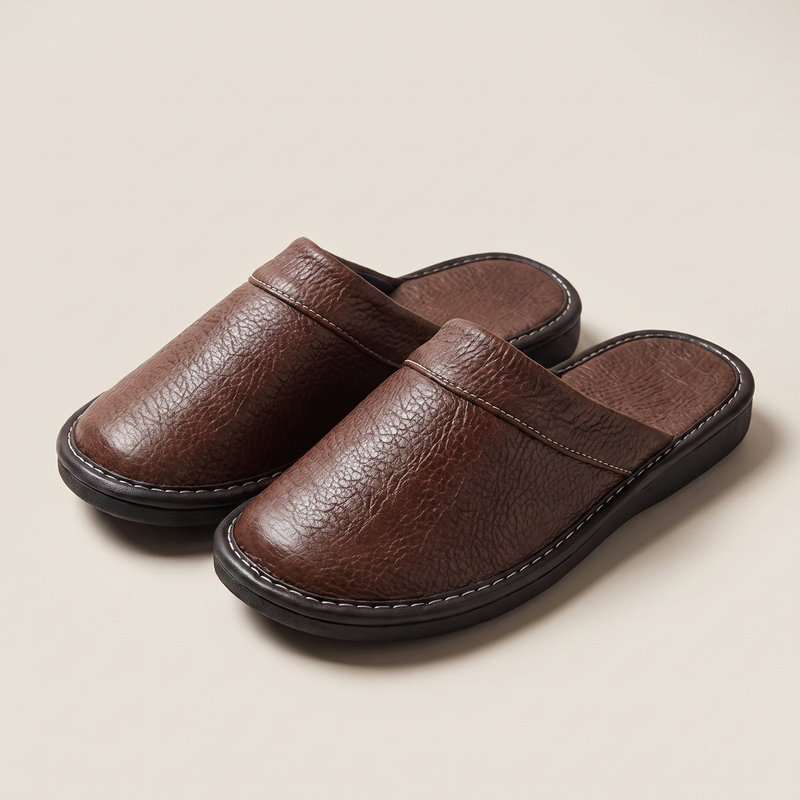 Burnaby | Men's Leather House Shoes Brown Slip On