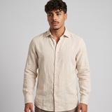 Whitlock | Men's Linen Shirt Cream Long Sleeve Button Up
