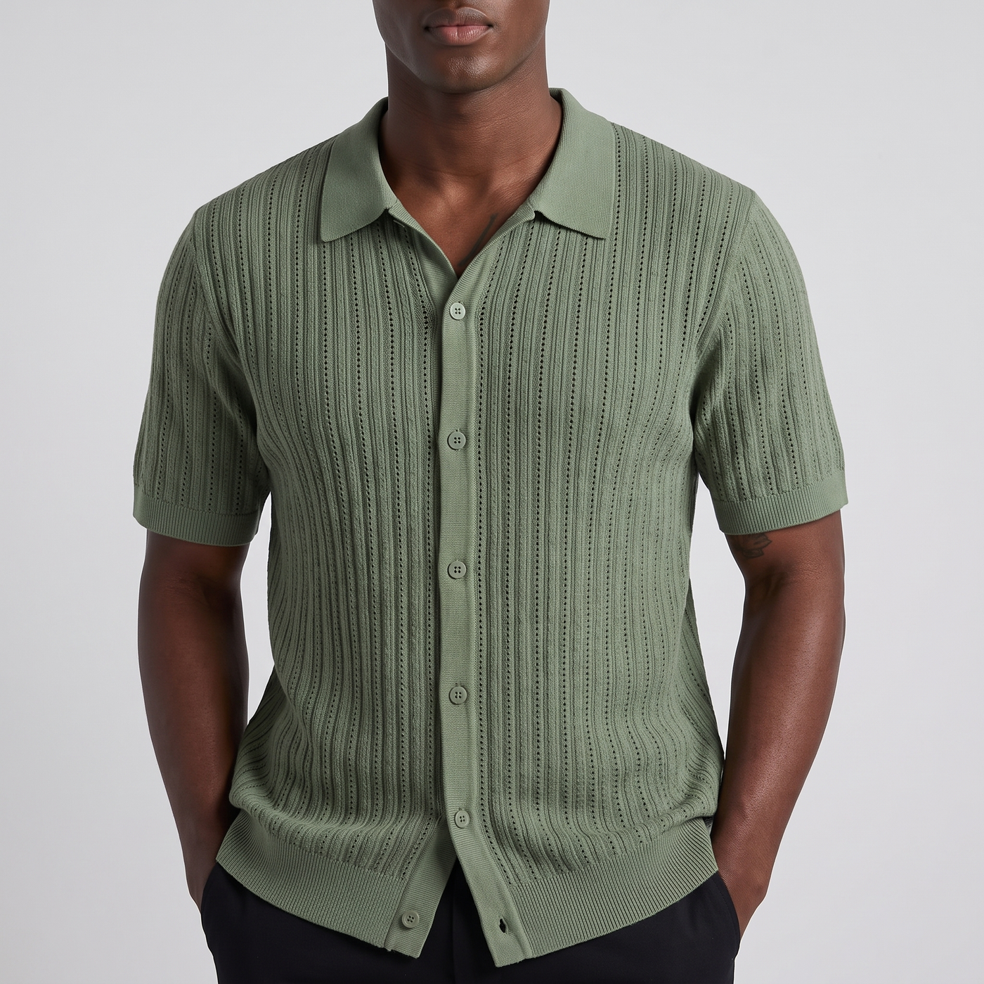 Hollis | Men's Ribbed Knit Shirt Sage Green (v3)