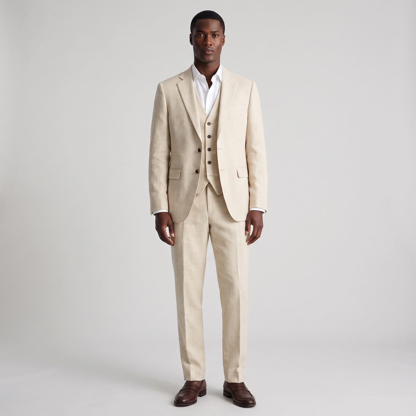Adam | Men's Beige Linen 3 Piece Suit