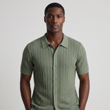 Hollis | Men's Ribbed Knit Button Up Shirt Sage Green