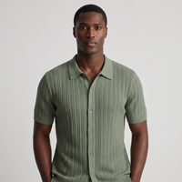 Hollis | Men's Ribbed Knit Shirt Sage Green Short Sleeve (v4)