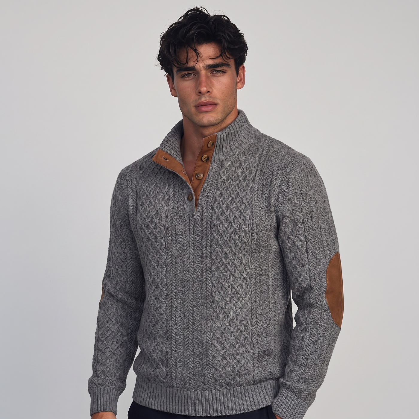 Mario | Men's Cable Knit High Collar Jumper