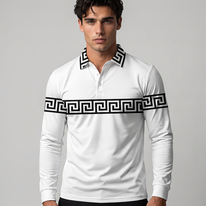 Somerset | Men's Greek Key Long Sleeve Polo Shirt