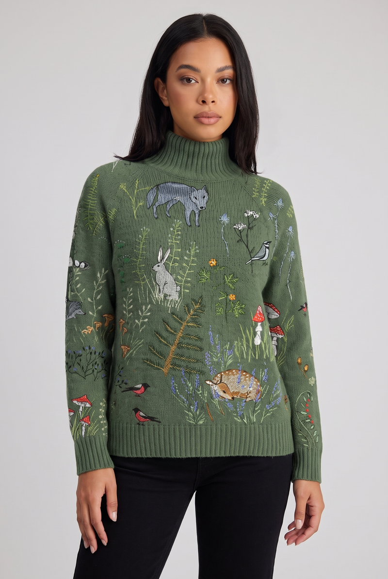 Alma | Women's Cottagecore Woodland Print Turtleneck Jumper