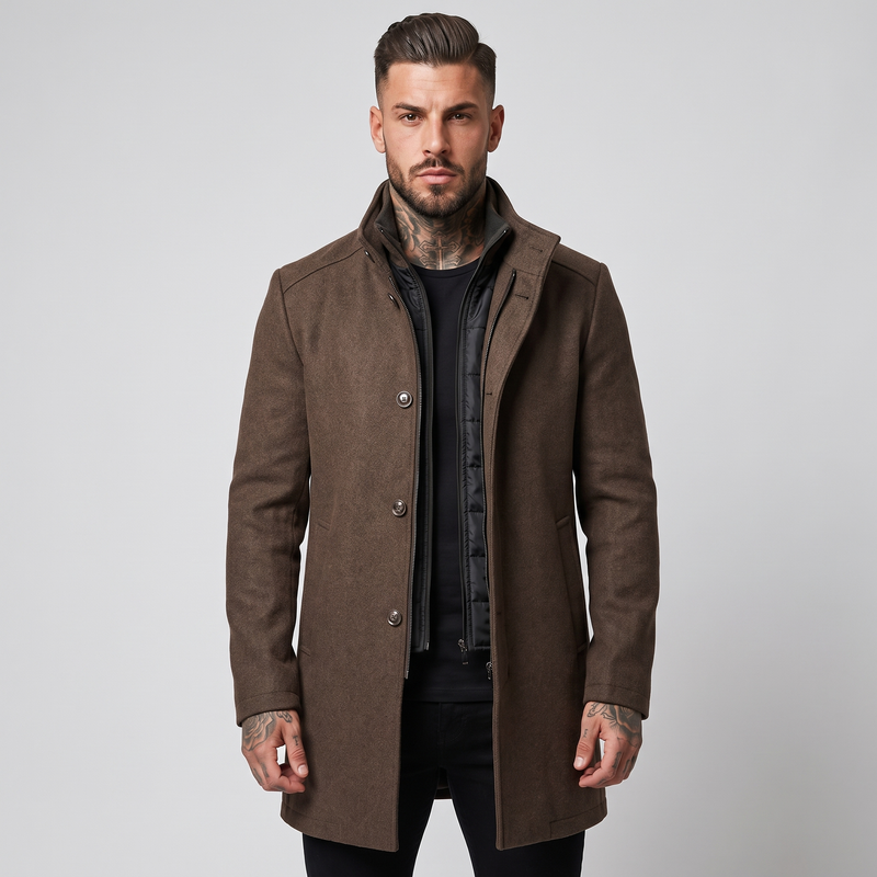 Thaddeus | Men's Mid-Length Stand Collar Overcoat