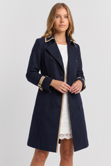 Solene | Women's Double Breasted Midi Coat in Khaki and Black