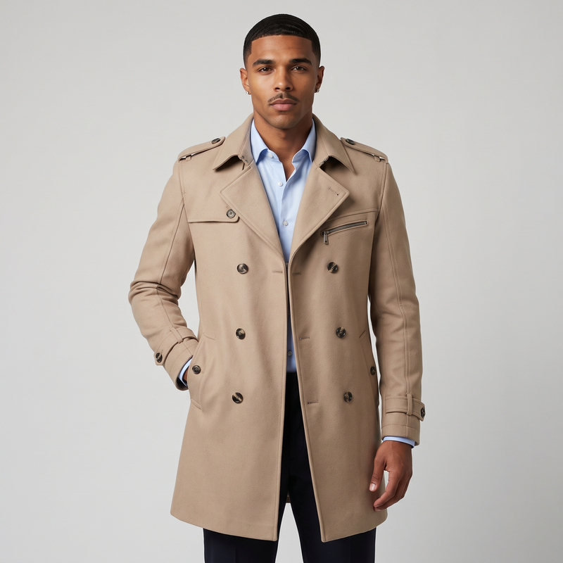 Nikolai | Men's Double-Breasted Long Coat Notched Lapel