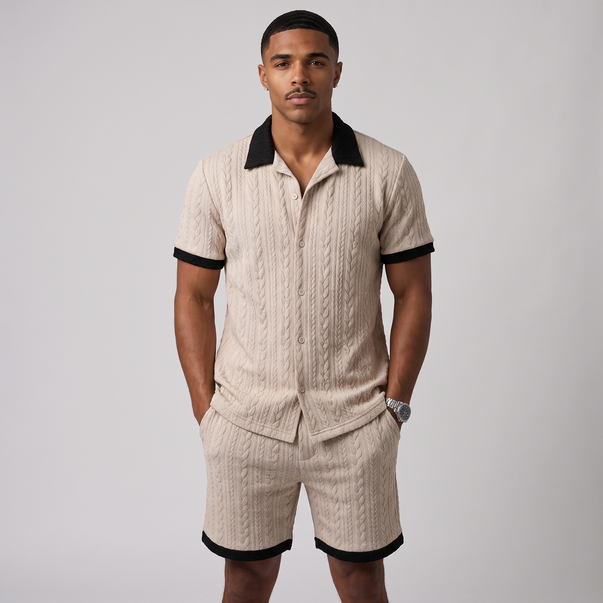 Ives | Men's Cable Knit Short Sleeve Jumper Set