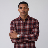 Waverley | Men's Plaid Flannel Shirt Burgundy and Yellow