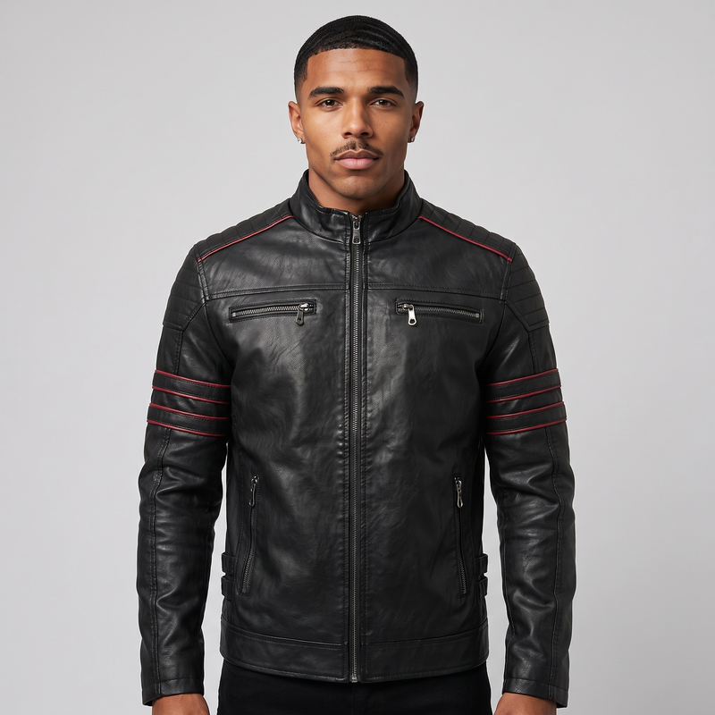 Gregor | Men's Biker Zip-Up Jacket Black and Brown