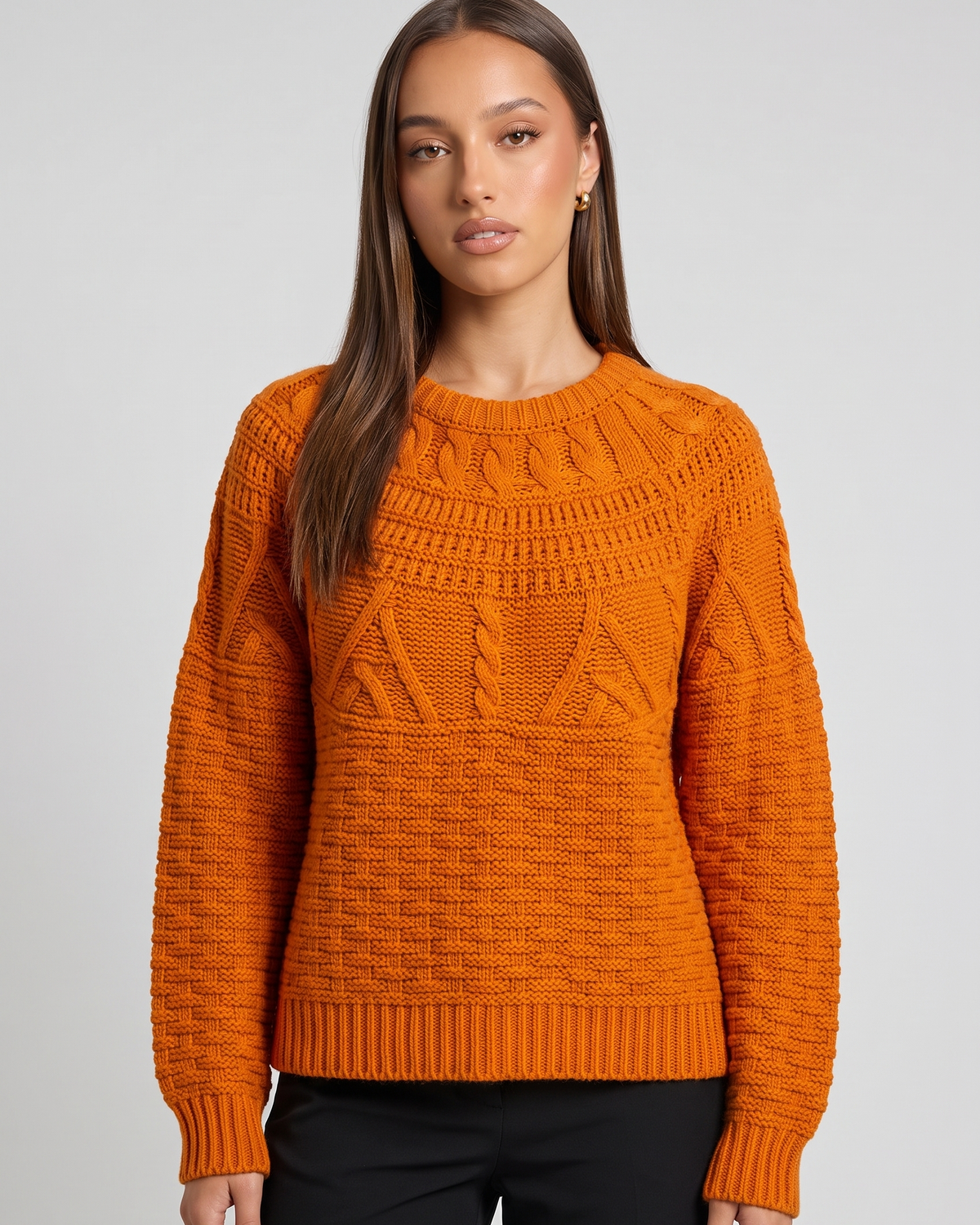Immacolata | Women's Crewneck Cable Knit Drop Shoulder Jumper