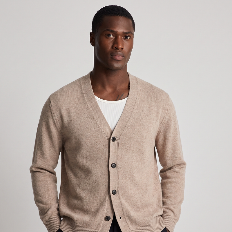 NOLA model wearing V-neck button-down cardigan