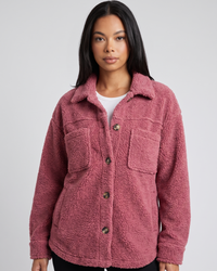 NOLA model wearing button-down relaxed fit jacket