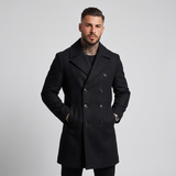 Rhys | Men's Double Breasted Wool Pea Coat Black and Khaki