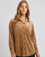 Opal | Women's Velvet Button Down Blouse With Front Pockets