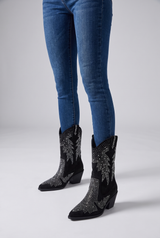 Sigrid | Women's Embellished Mid Calf Pointed Toe Boots Black