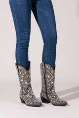 Simonetta | Women's Black Rhinestone Mid Calf Cowboy Boots