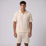 Vernon | Men's Ribbed Knit Quarter Zip Polo and Shorts Set