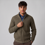 Remington | Men's Khaki Full Zip Ribbed Jumper