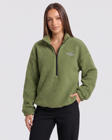 Elowen | Women's Half-Zip Textured Sweatshirt in Green and Beige