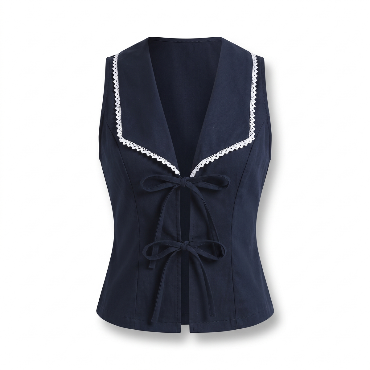Brianna navy ric-rac trim tie-front waistcoat top