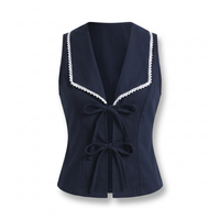 Brianna navy ric-rac trim tie-front waistcoat top