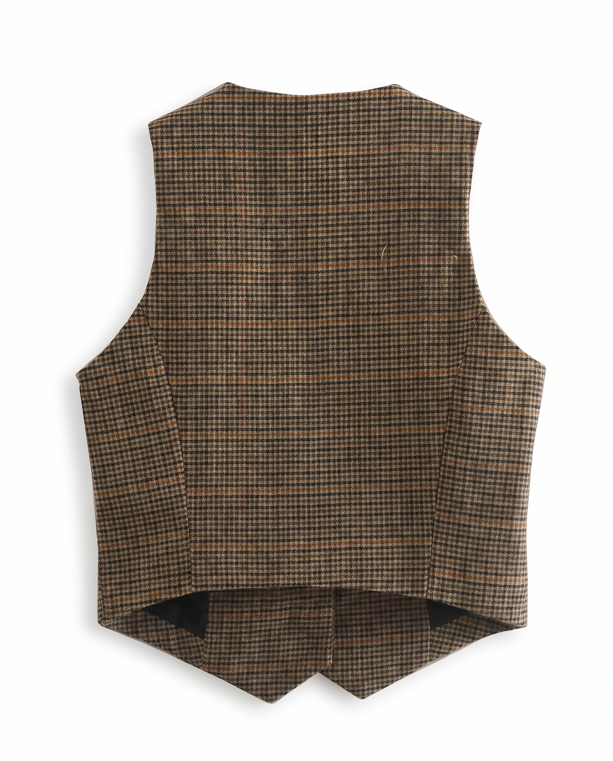 Julia check waistcoat in brown, back product view