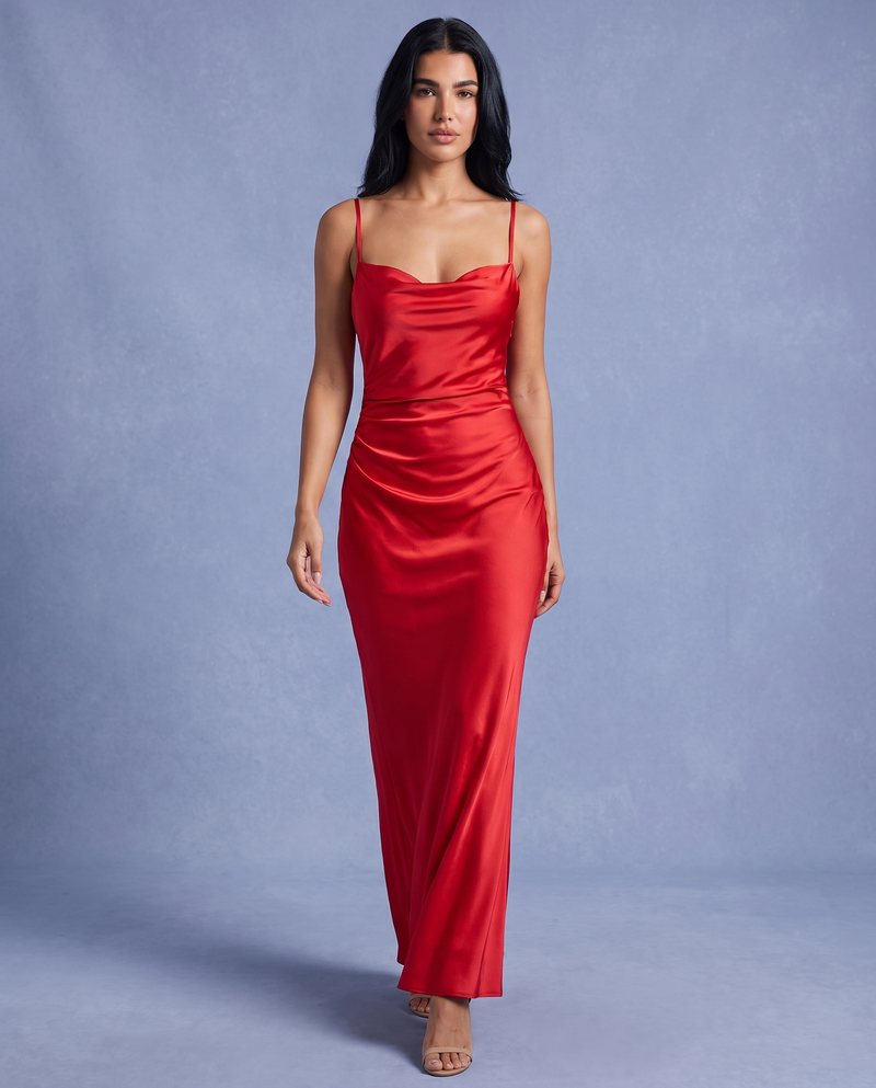 Liora | Cowl Neck Satin Maxi Slip Dress
