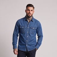 Tennyson denim shirt in Dark Blue on model