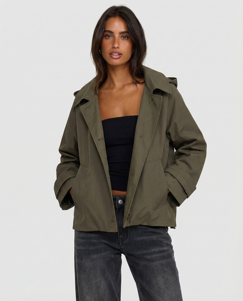 Tallulah | Khaki Cropped Utility Jacket