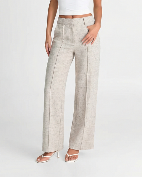 Chloe | High-Waist Pleated Wide-Leg Linen Trousers with Front Seams