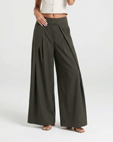 Maya | High-Waist Pleated Wide-Leg Trousers with Layered Front Panel