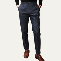 Humphrey | Men's Tailored Straight-Leg Dress Trousers in Navy Blue