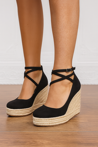 Fenella strappy platform wedge heel in Black