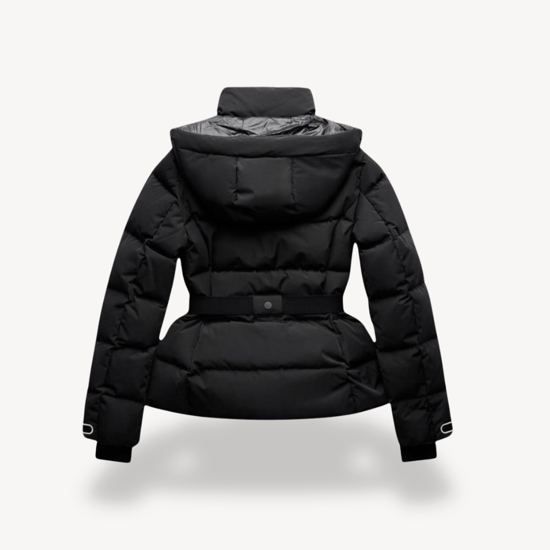Malvina hooded belted puffer jacket detail view nine