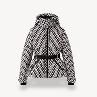 Malvina hooded belted puffer jacket in Geometric