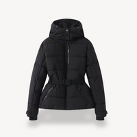 Malvina hooded belted puffer jacket in Black
