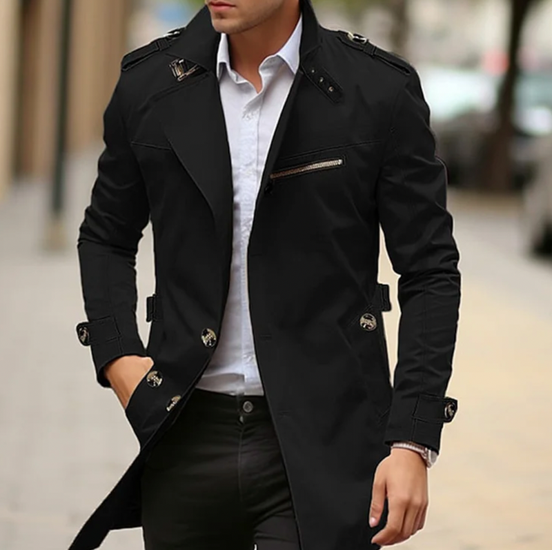 Nikolai | Men's Double-Breasted Long Coat Notched Lapel