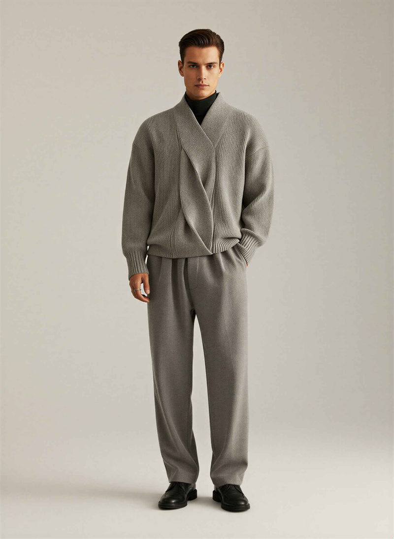 Endicott shawl collar ribbed knit jumper in Khaki