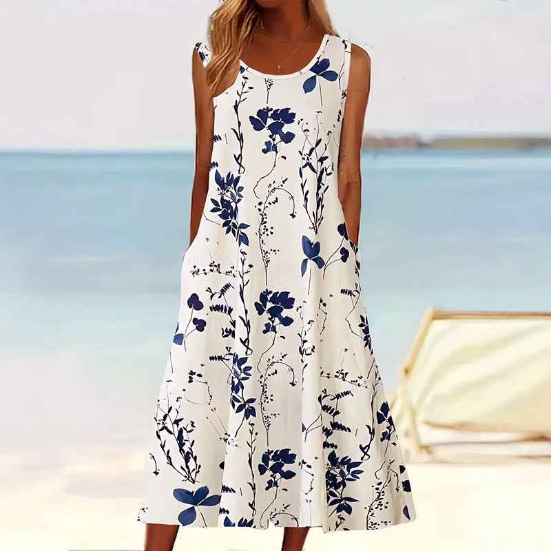 Willa sleeveless linen midi dress in Blue