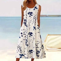 Willa sleeveless linen midi dress in Blue