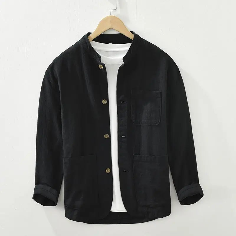 Ingram linen shirt jacket in Black