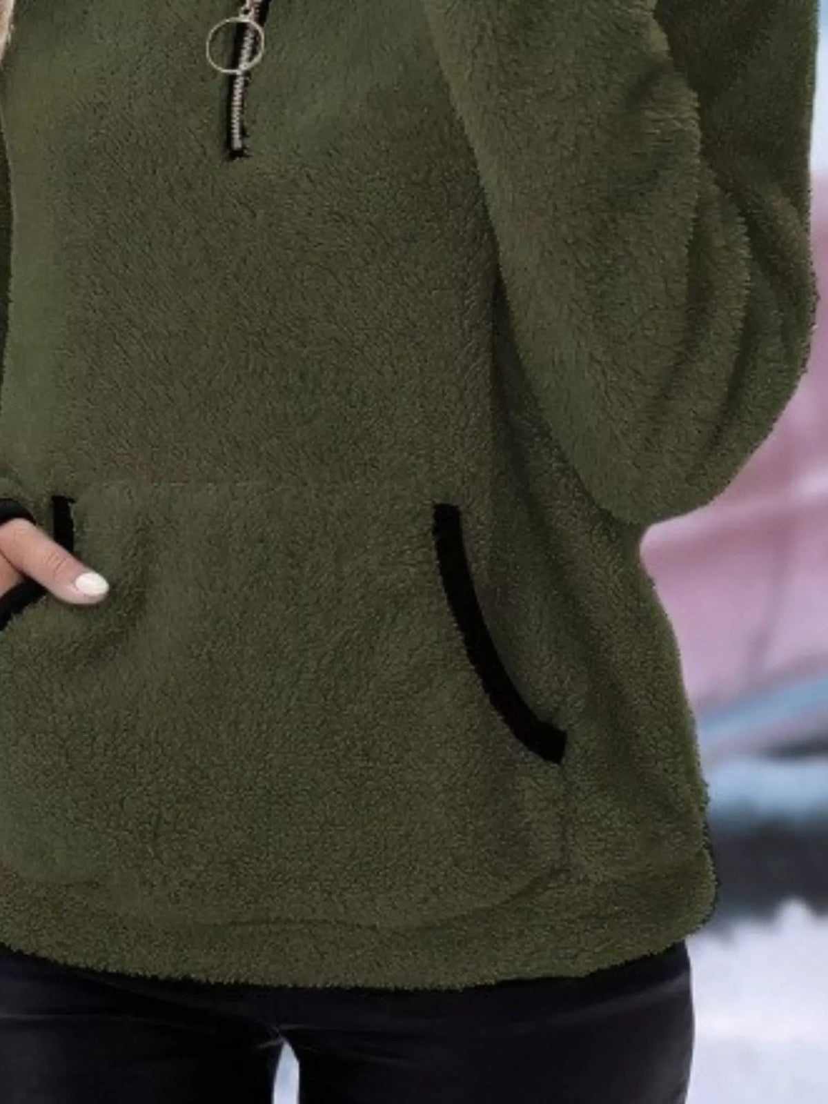 Ingrid women's half-zip fuzzy jumper in Army Green, additional view