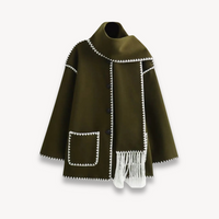 Ermine cape front short jacket in Green