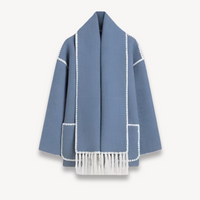 Ermine cape front short jacket in Blue