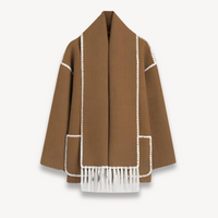 Ermine cape front short jacket in Brown