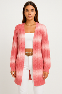 Benedetta long cable knit cardigan in Pink