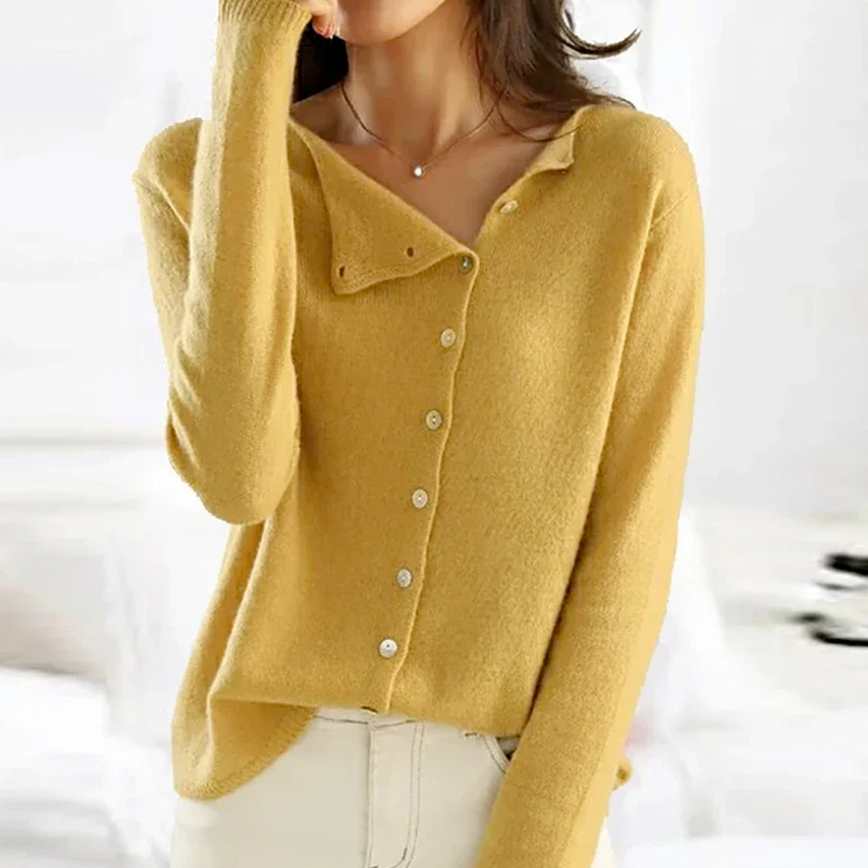 Alberta | Women's Button-Down Fitted Cardigan Asymmetrical Neckline